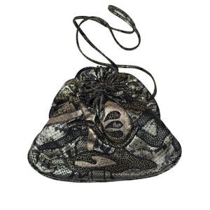 Vintage 80s Viva of California Black Gold Metallic Clutch Bag Purse